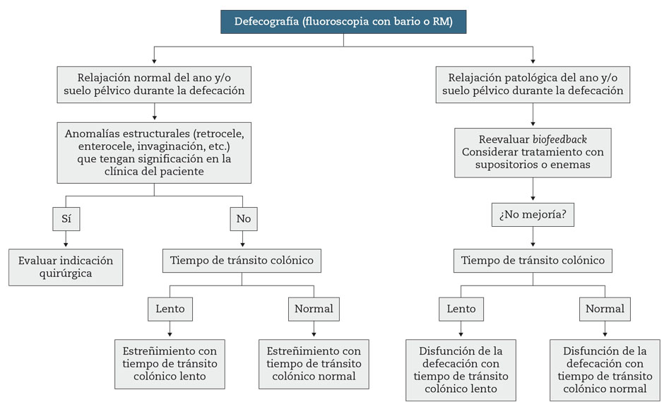 Figura 5 – Algoritmo diagnóstico del estreñimiento funcional en los pacientes evaluados mediante defecografía para evaluar con mayor profundidad posibles alteraciones anatomo-funcionales.
